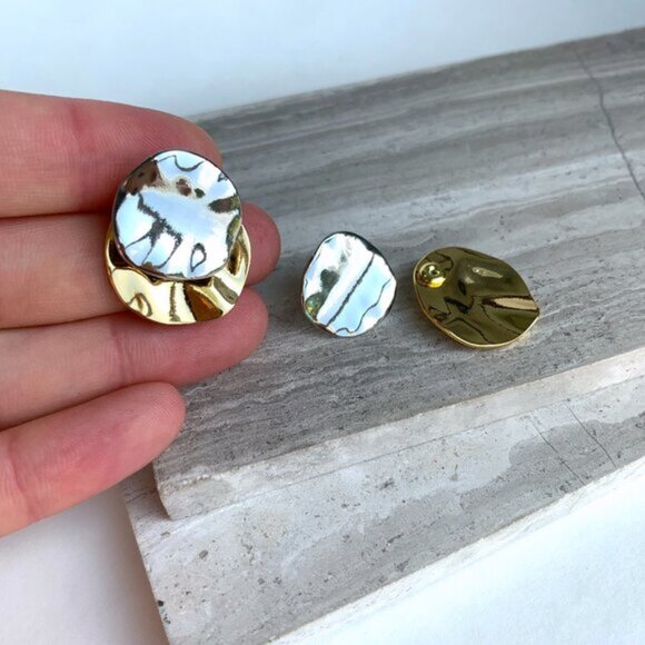 NEW~ Anthropologie Front Back Gold Silver Disk Earrings - Picture 7 of 9
